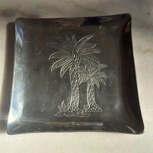 Pewter Palm Tree Tray - Made in India - VGUC